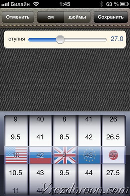 Приложение Sizer для iPhone